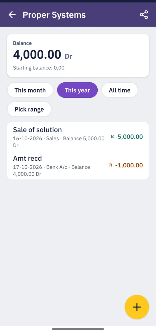 Account statement with balance and running balance on every line