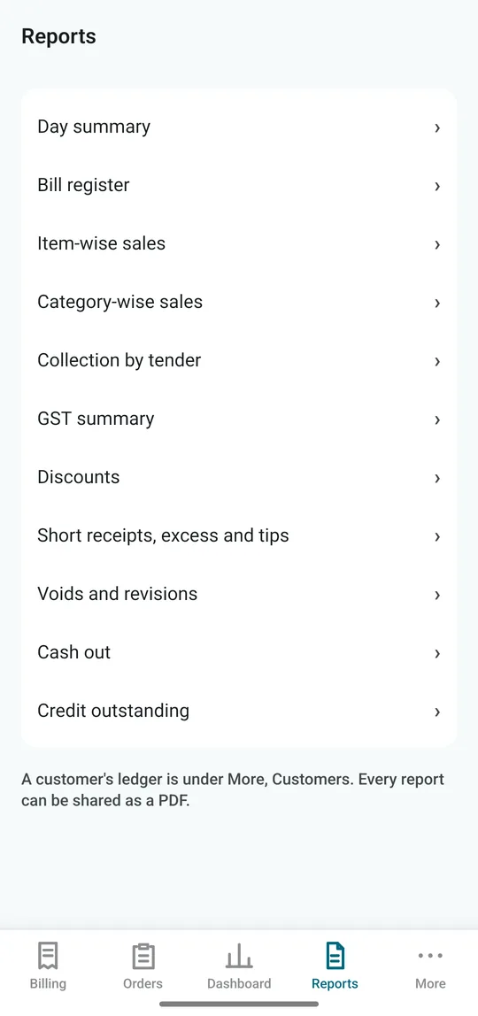Reports list