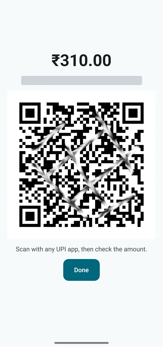 UPI QR code shown on screen for the guest to scan