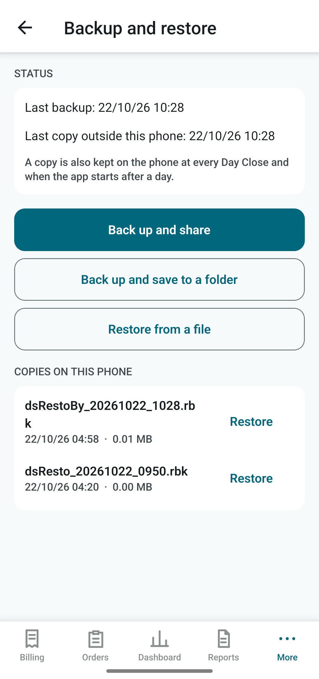 Backup and restore