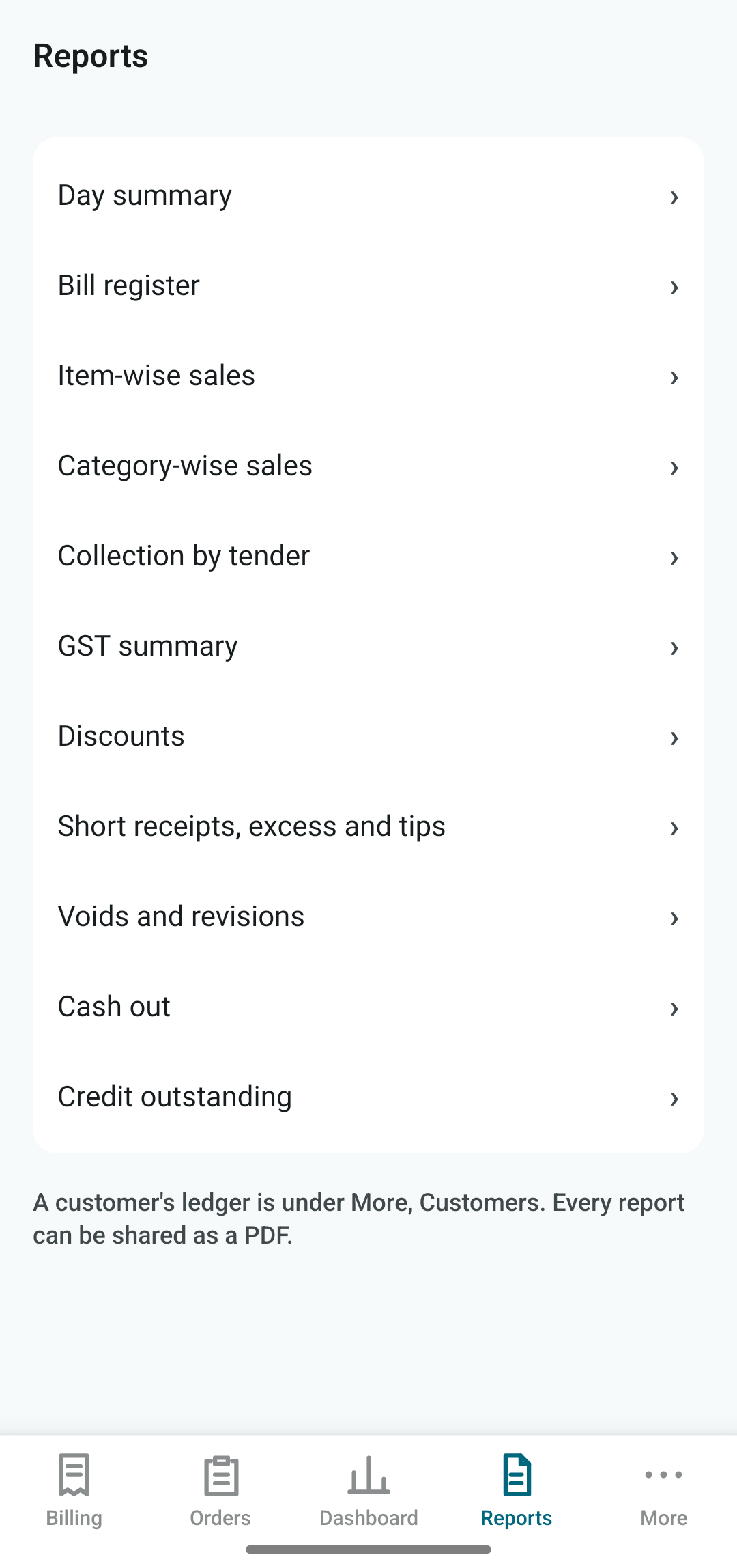 Reports list
