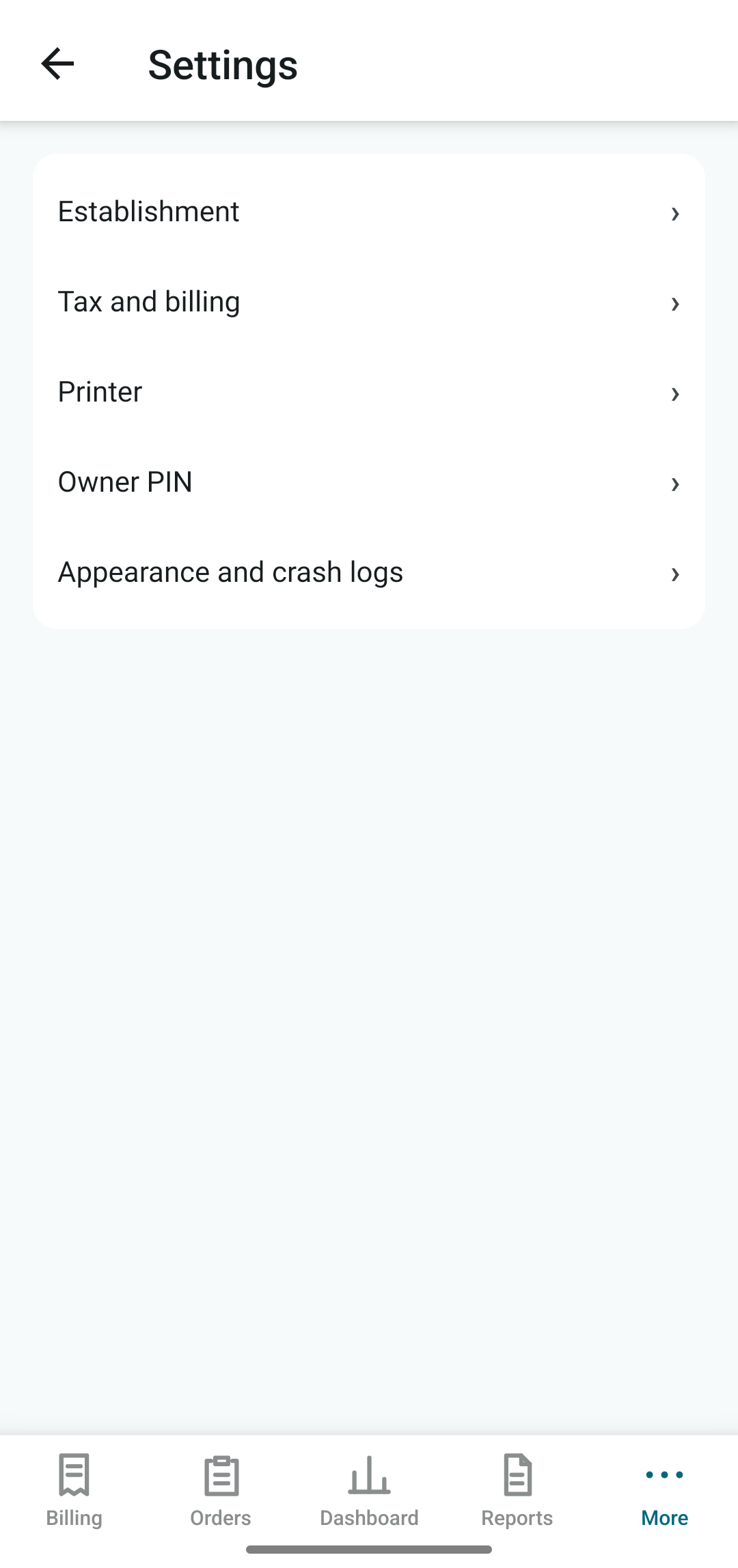 Settings list